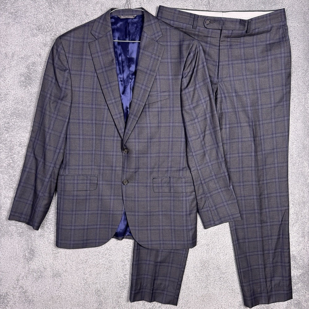 David Donahue Suit Mens 40R 34R Ryan CT Lux 100% Wool 2 Piece Windowpane Set
